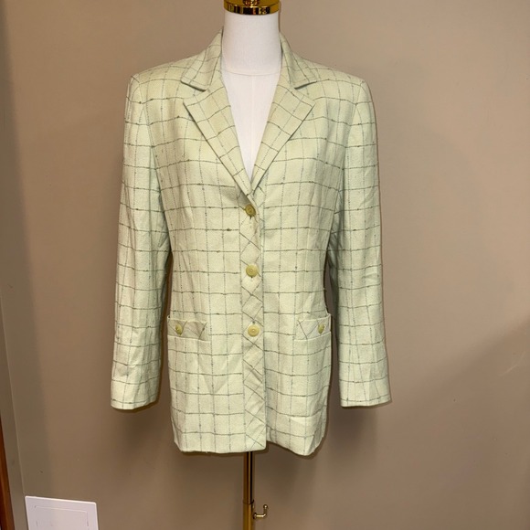 CARLISE Jackets & Blazers - CARLISE Women's Light Green Plaid Blazer Jacket‎ Size 8